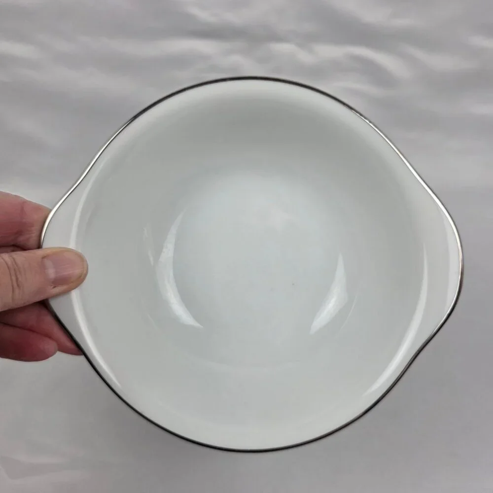 FOUR Noritake Fremont #6127 Lugged Cereal Bowl White with Platinum Trim